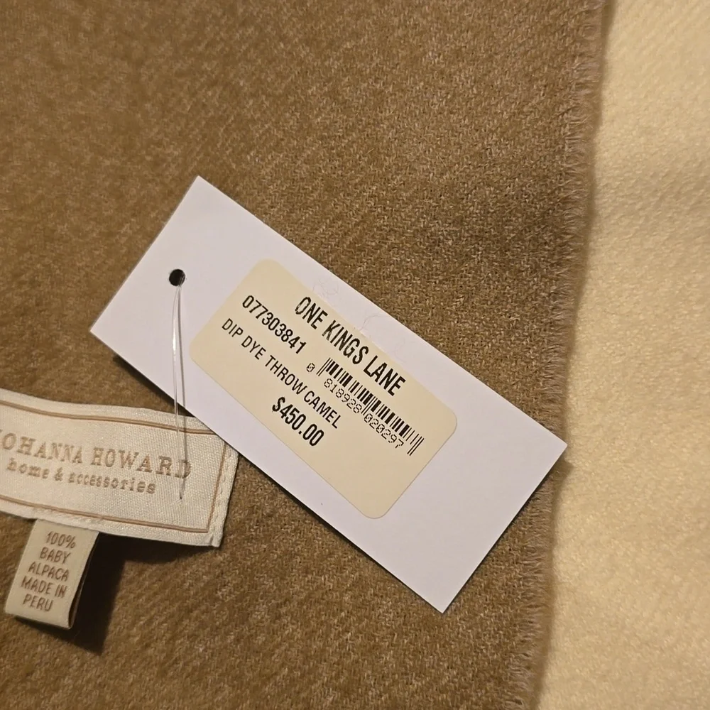JOHANNA HOWARD Dip-Dye Throw, Camel, 100% Baby Alpaca, Retail Price $450.00US